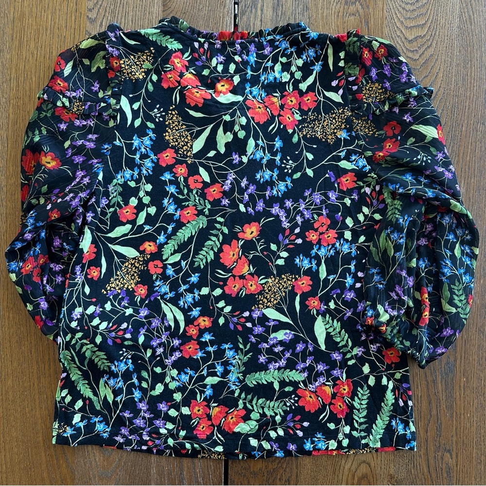 Maeve by Anthropologie Jacquin Peasant Blouse Black Floral Long Sleeve Women’s - Picture 8 of 16